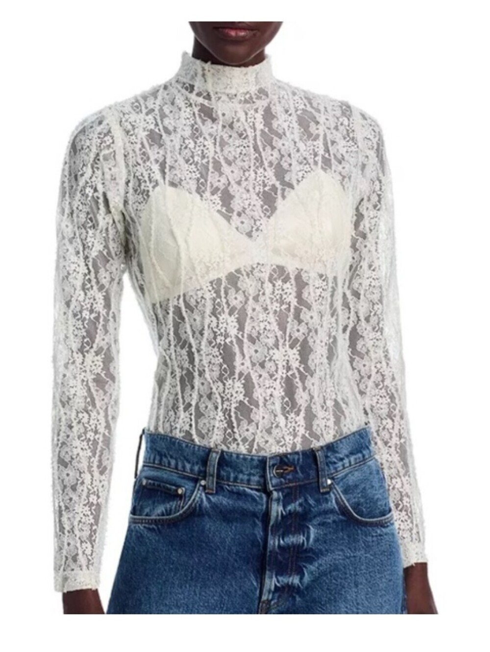 AQUA Mock Neck Lace Top – NWT, Size M, Off-White MSRP $78 Style